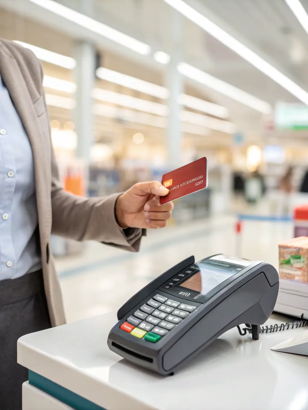 A person using a Ramp card to make a purchase at a business, showcasing the ease and convenience of Ramp's corporate card solutions.