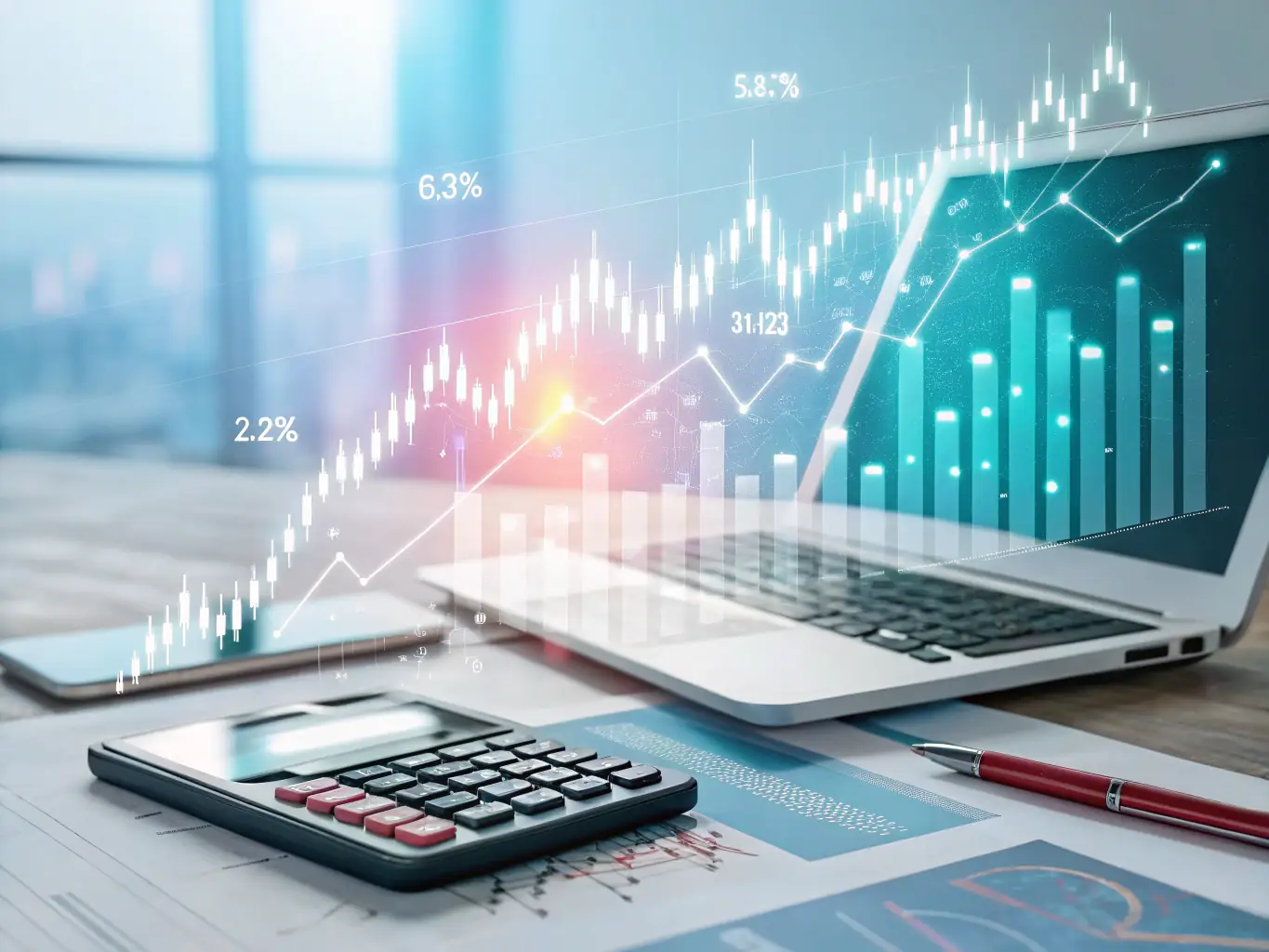 A graphic depicting various financial data points and charts, representing Ramp's data-driven insights and analytics capabilities for businesses.