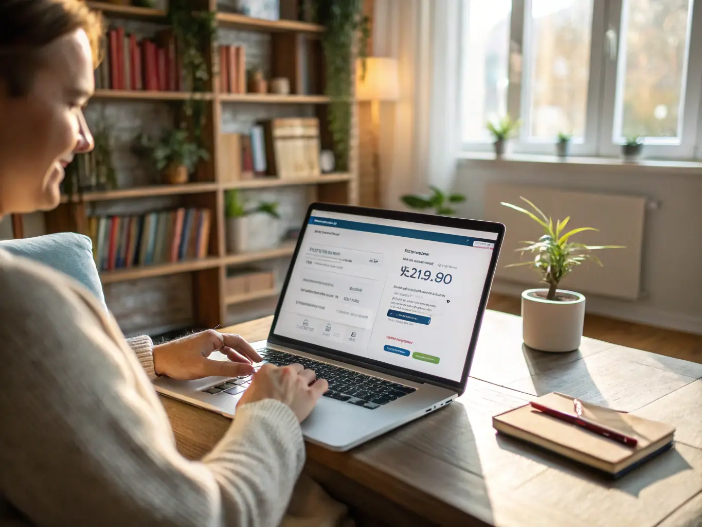 A professional workspace featuring a laptop displaying Found's banking interface, surrounded by financial documents and a cup of coffee, symbolizing productivity and modern banking.