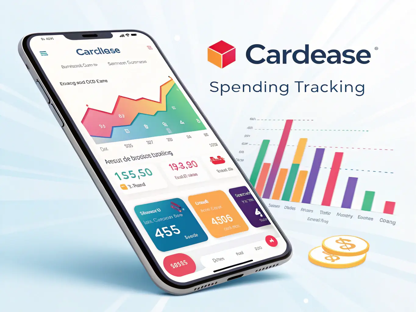 An illustration of a mobile app interface showcasing Ramp's expense management features, highlighting the ease of tracking and categorizing business expenses.