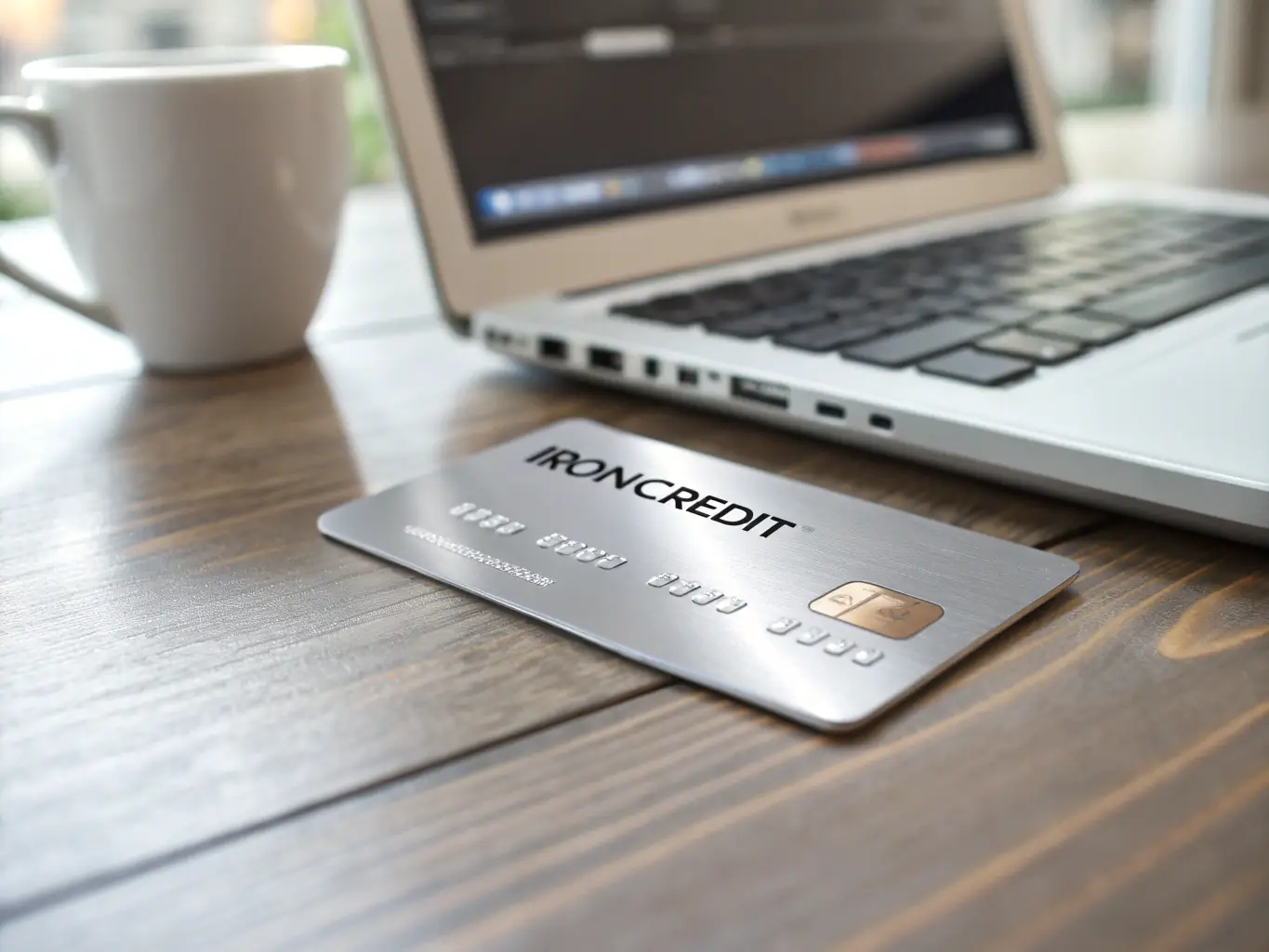 A professional workspace featuring a Mercury card on a desk alongside a laptop displaying financial data, symbolizing modern business finance.